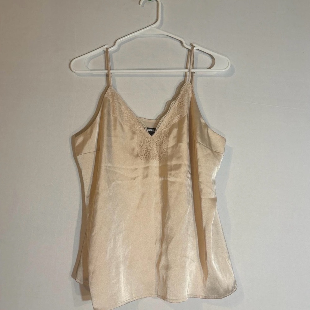 Express Cream Lace-Trim Satin Cami Size M